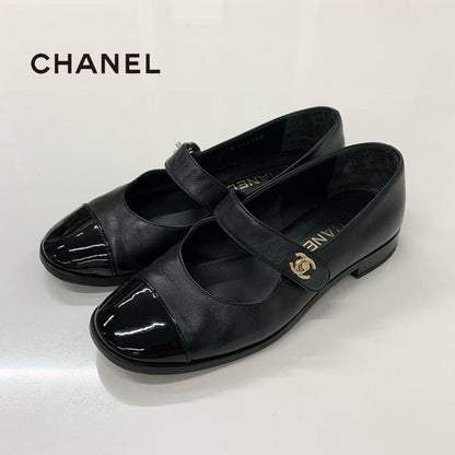 Chanel Mary Jane CC Logo Leather Turnlock Flat Shoes