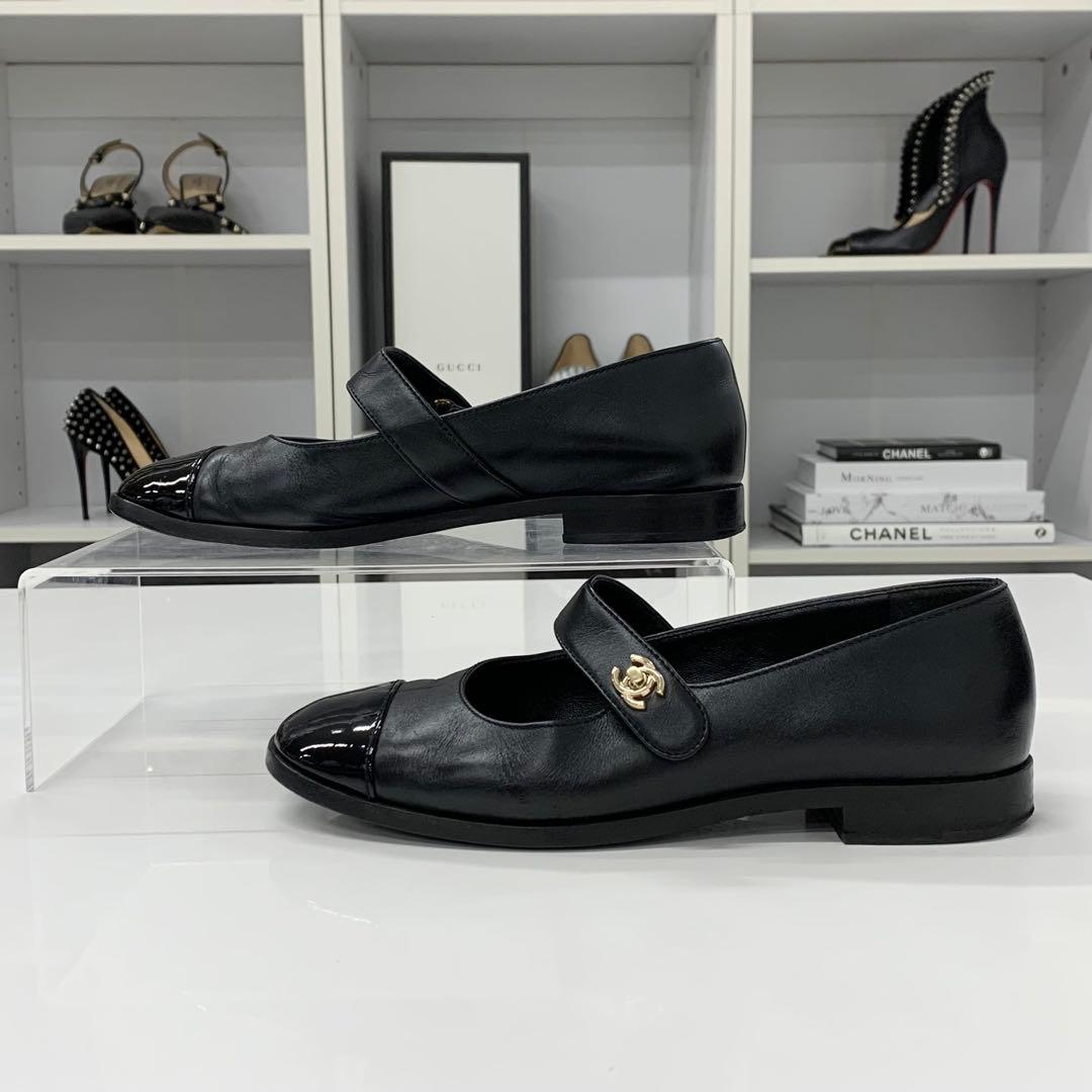 Chanel Mary Jane CC Logo Leather Turnlock Flat Shoes — view 3