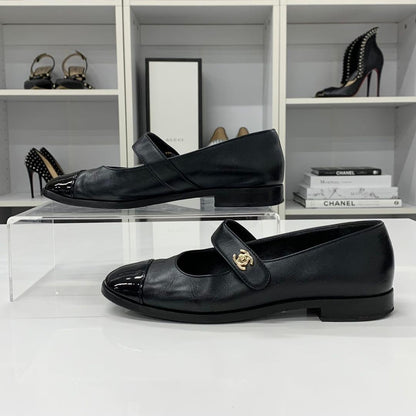 Chanel Mary Jane CC Logo Leather Turnlock Flat Shoes — view 3