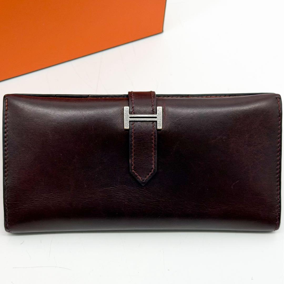 Hermes Bearn Classic Box Calf Purple Bifold Wallet Leather — view 2