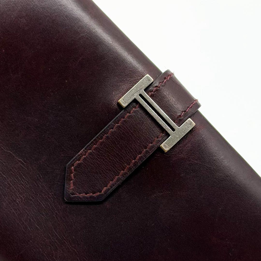 Hermes Bearn Classic Box Calf Purple Bifold Wallet Leather — view 4