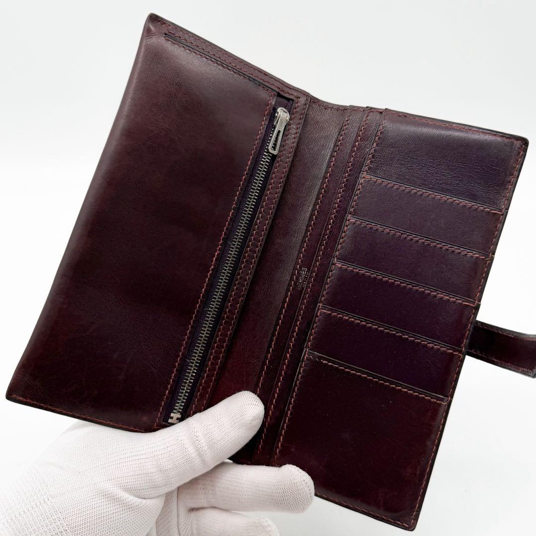 Hermes Bearn Classic Box Calf Purple Bifold Wallet Leather — view 7