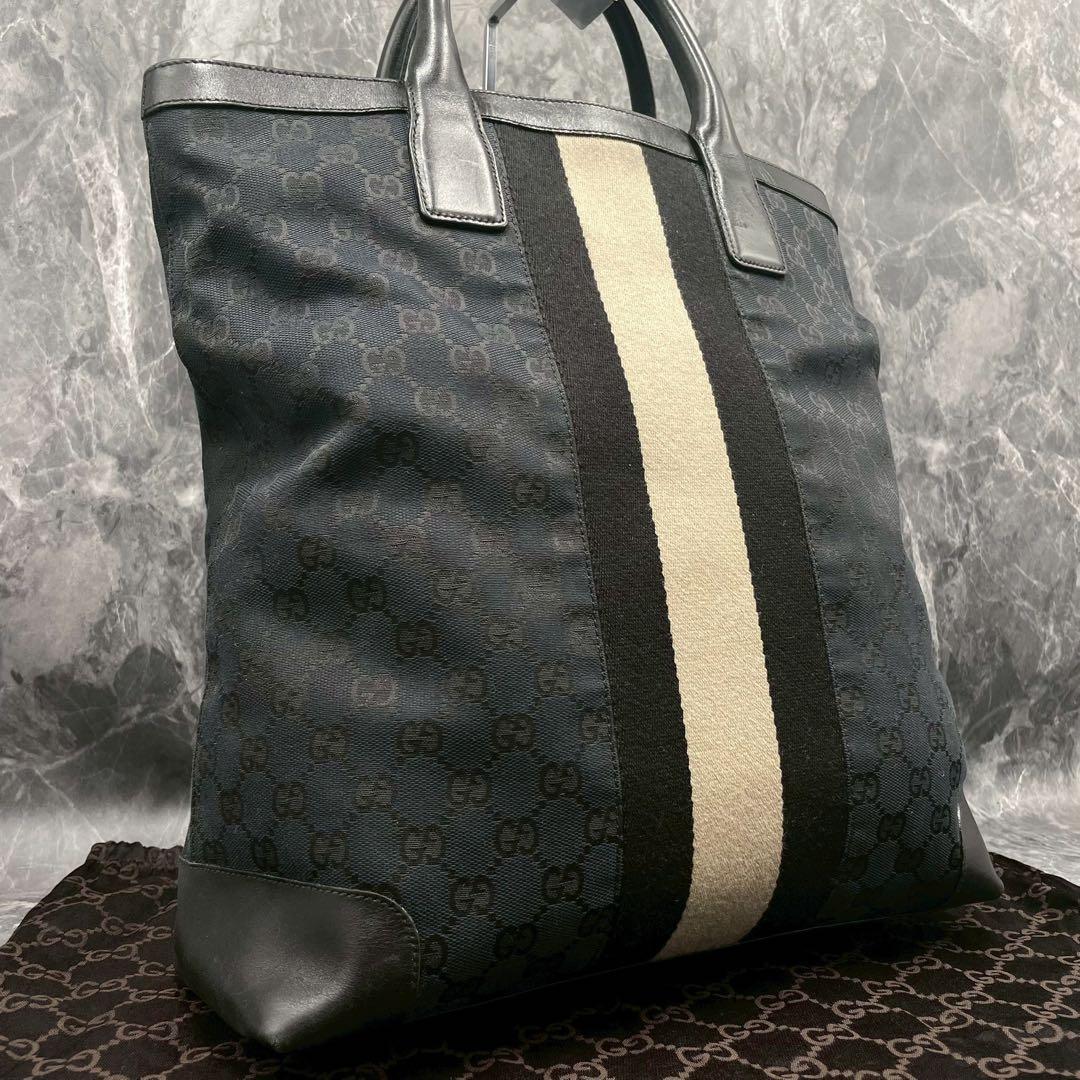 Gucci GG Sherry Line Tote Black Leather Logo
