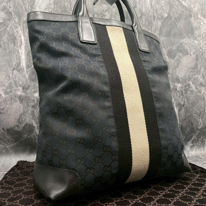 Gucci GG Sherry Line Tote Black Leather Logo