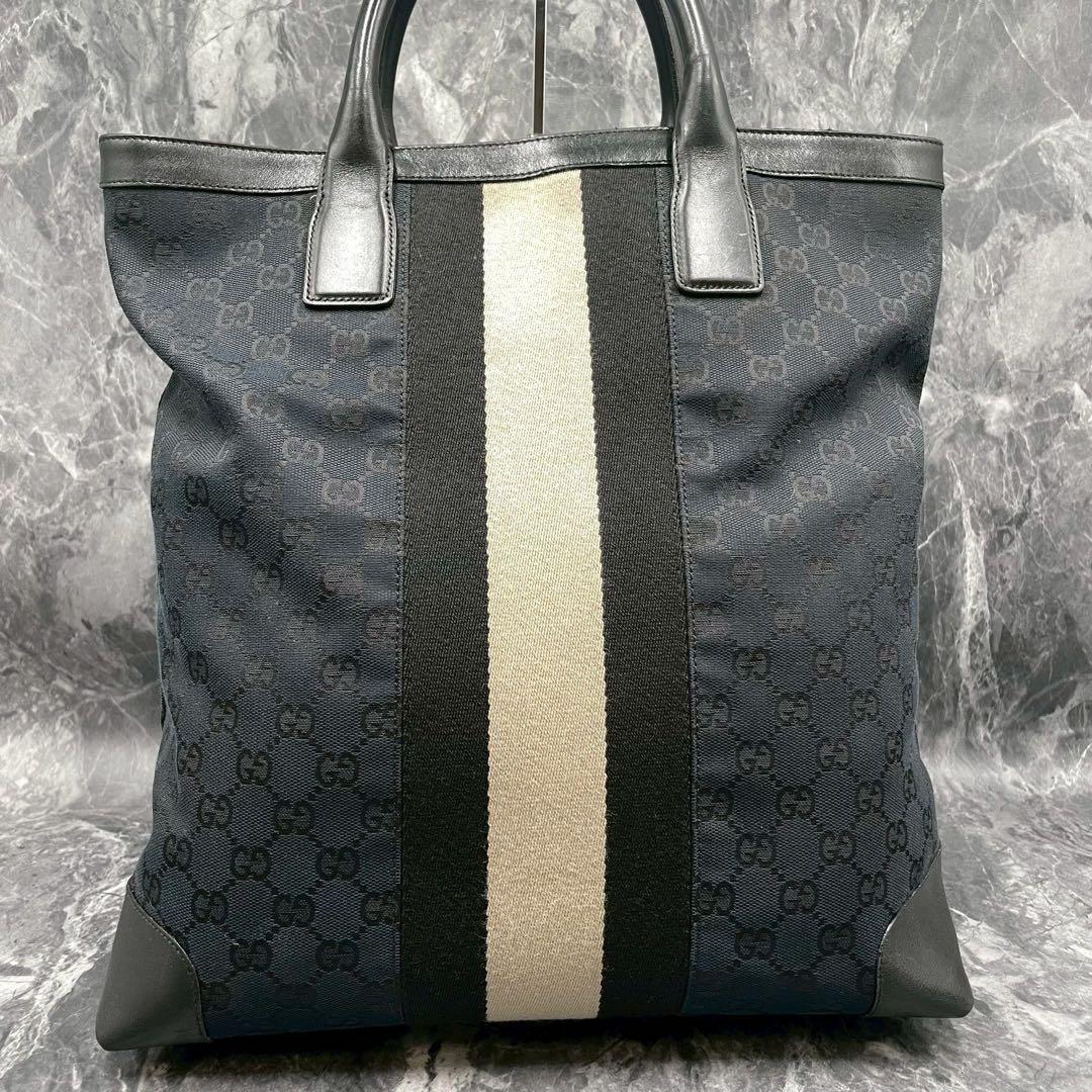 Gucci GG Sherry Line Tote Black Leather Logo — view 3