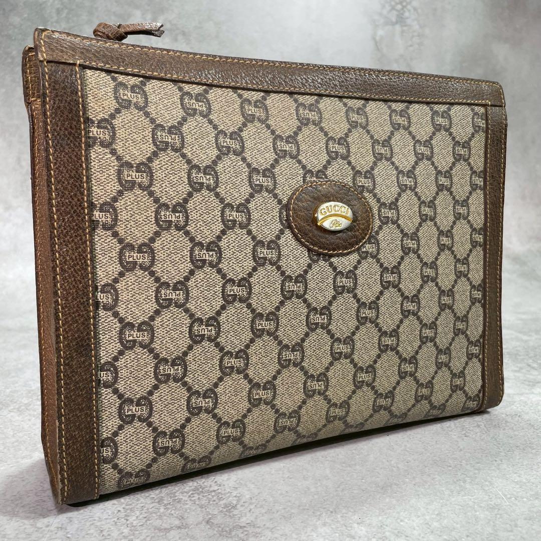 Gucci GG Clutch Brown Leather Second Logo