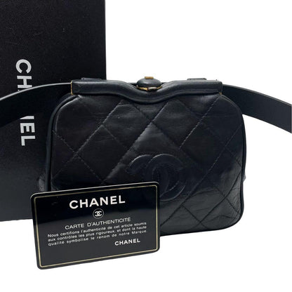 Chanel Lambskin Quilted Kiss Lock Waist Belt Bag CC Logo