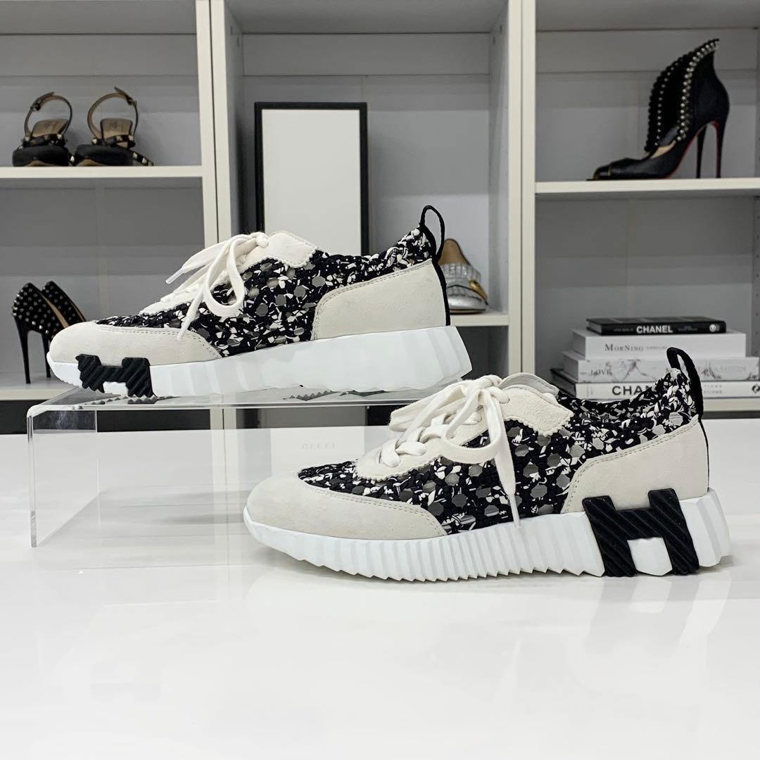 Hermes Bouncing Braided Silk Suede Sneakers Black — view 2