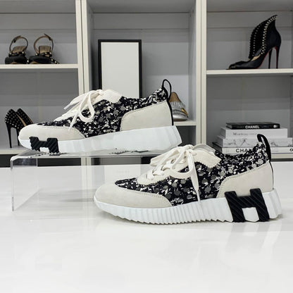 Hermes Bouncing Braided Silk Suede Sneakers Black — view 2