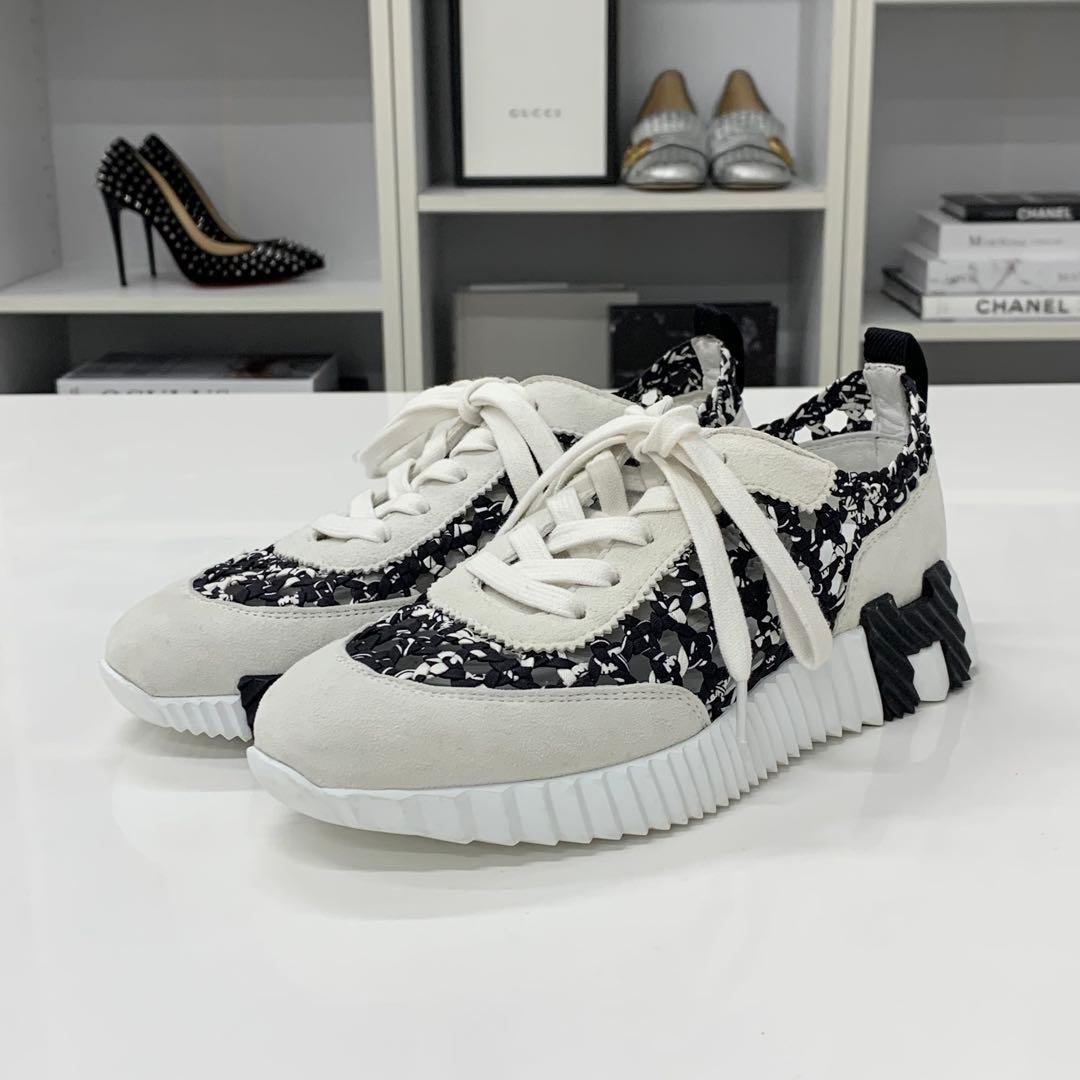 Hermes Bouncing Braided Silk Suede Sneakers Black — view 3