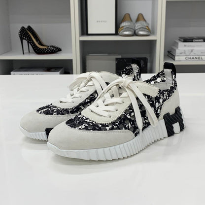 Hermes Bouncing Braided Silk Suede Sneakers Black — view 3