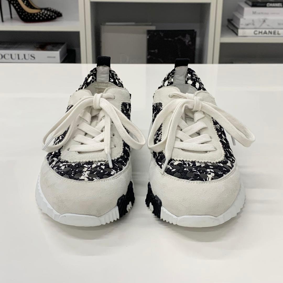 Hermes Bouncing Braided Silk Suede Sneakers Black — view 4