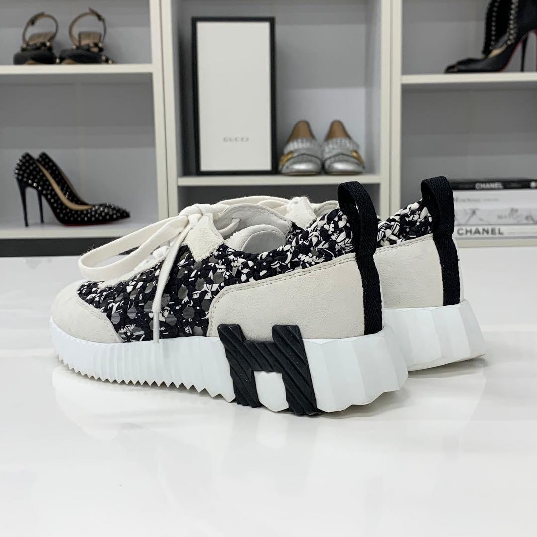 Hermes Bouncing Braided Silk Suede Sneakers Black — view 5