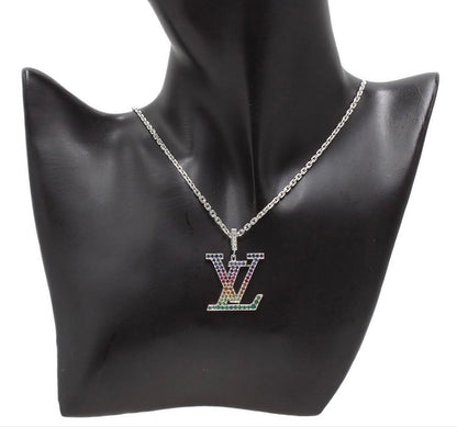 Louis Vuitton 18k White Gold Pendant LV XL Rainbow Necklace — view 4