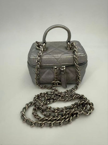 Chanel Caviar Leather Mini Flap Bag Silver