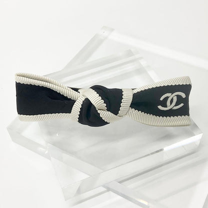 Chanel CC Logo Ribbon Barrette Hair Black Ivory