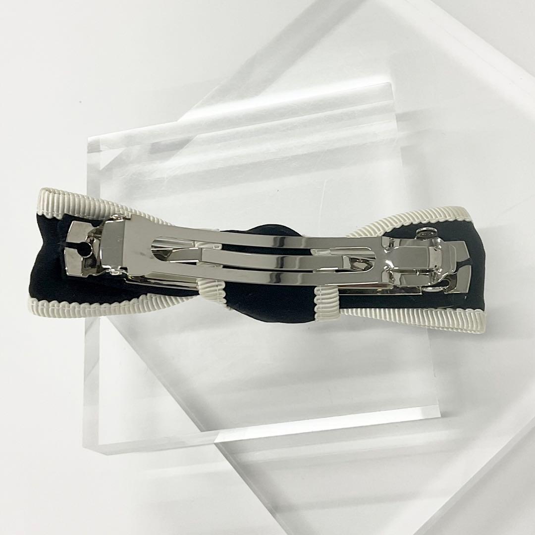 Chanel CC Logo Ribbon Barrette Hair Black Ivory
