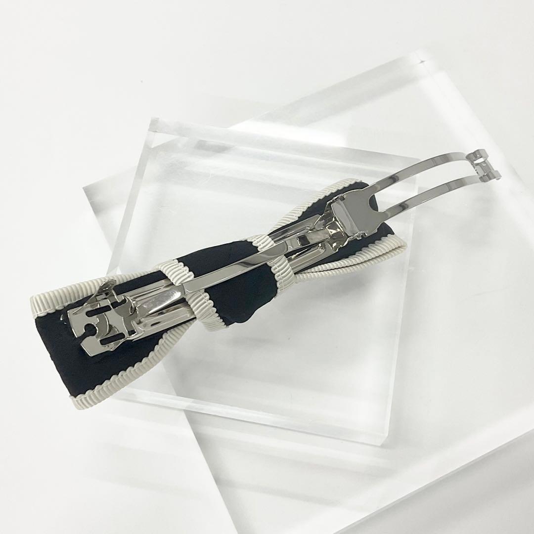 Chanel CC Logo Ribbon Barrette Hair Black Ivory