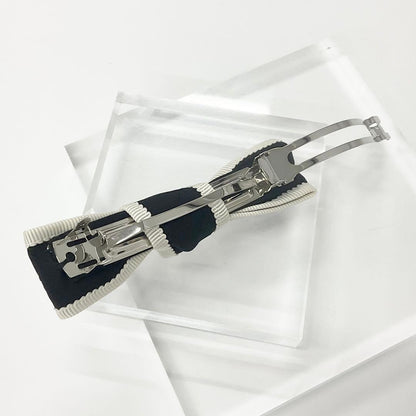Chanel CC Logo Ribbon Barrette Hair Black Ivory