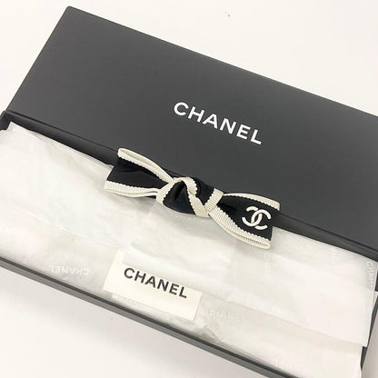 Chanel CC Logo Ribbon Barrette Hair Black Ivory