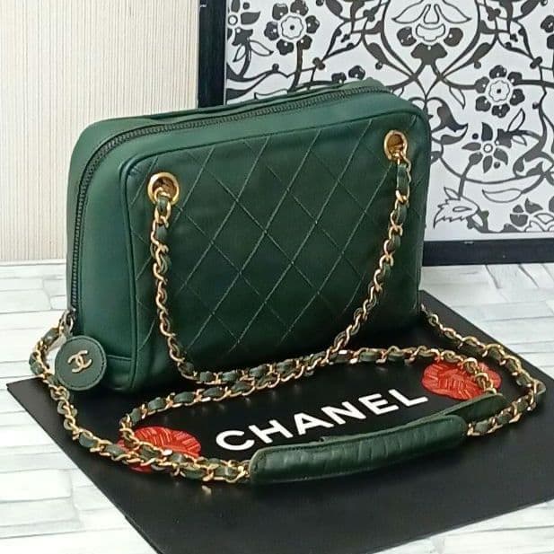 Chanel Chain Shoulder Quilted Lambskin Dark Green