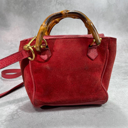 Gucci Shoulder Bag 2-Way Suede Bamboo Red Leather — view 3