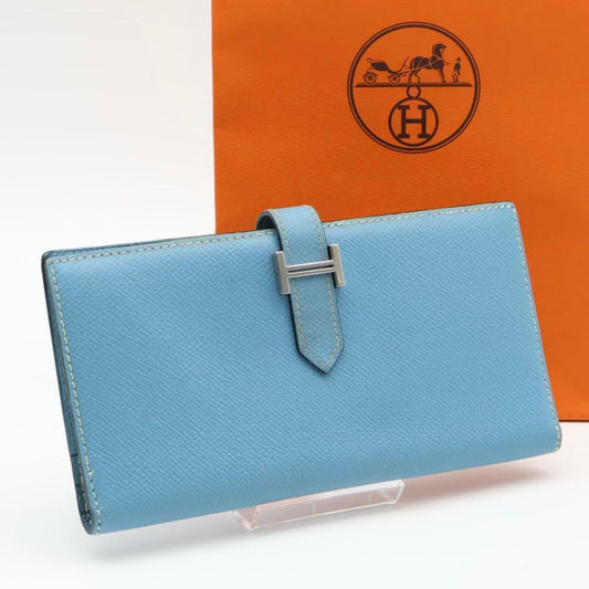 Hermes Bearn Classic Blue Gene Silver Wallet