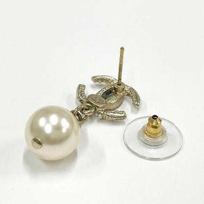 Chanel Earrings Coco Mark Rhinestone Pearl Gold