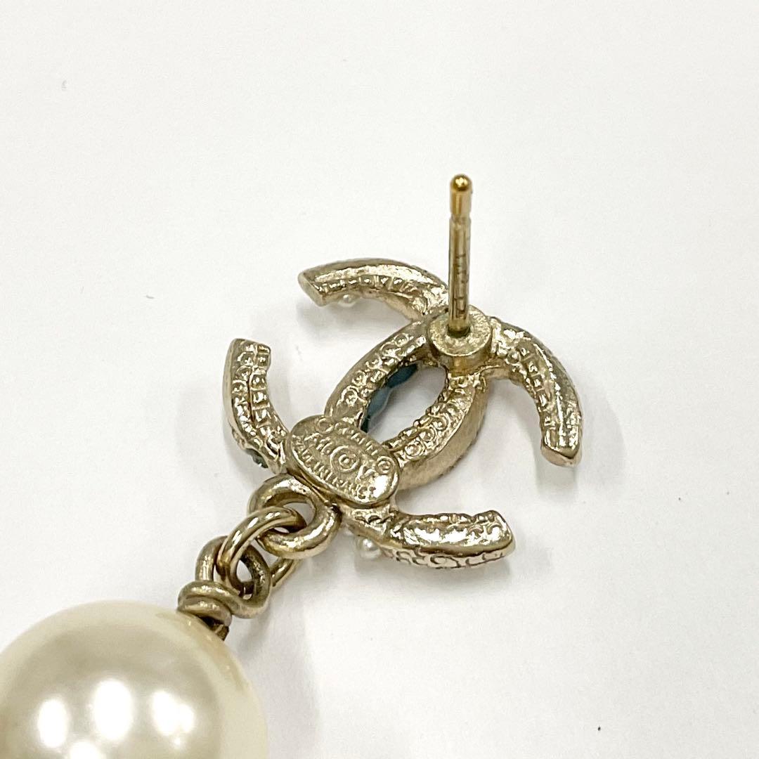 Chanel Earrings Coco Mark Rhinestone Pearl Gold