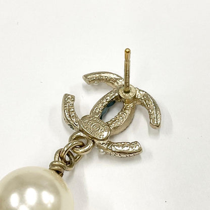 Chanel Earrings Coco Mark Rhinestone Pearl Gold