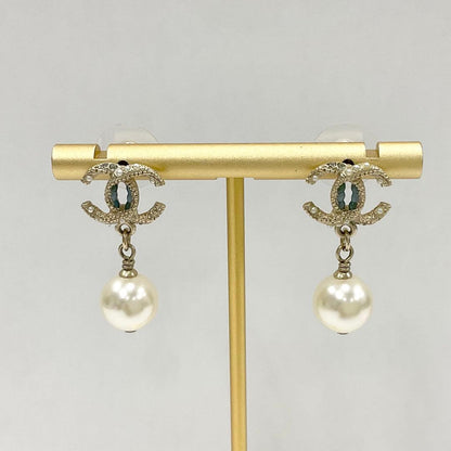 Chanel Earrings Coco Mark Rhinestone Pearl Gold