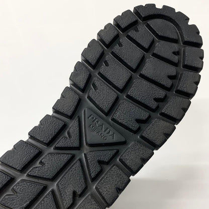 Prada Triangle Logo Leather Shearling Sneakers Black — view 9