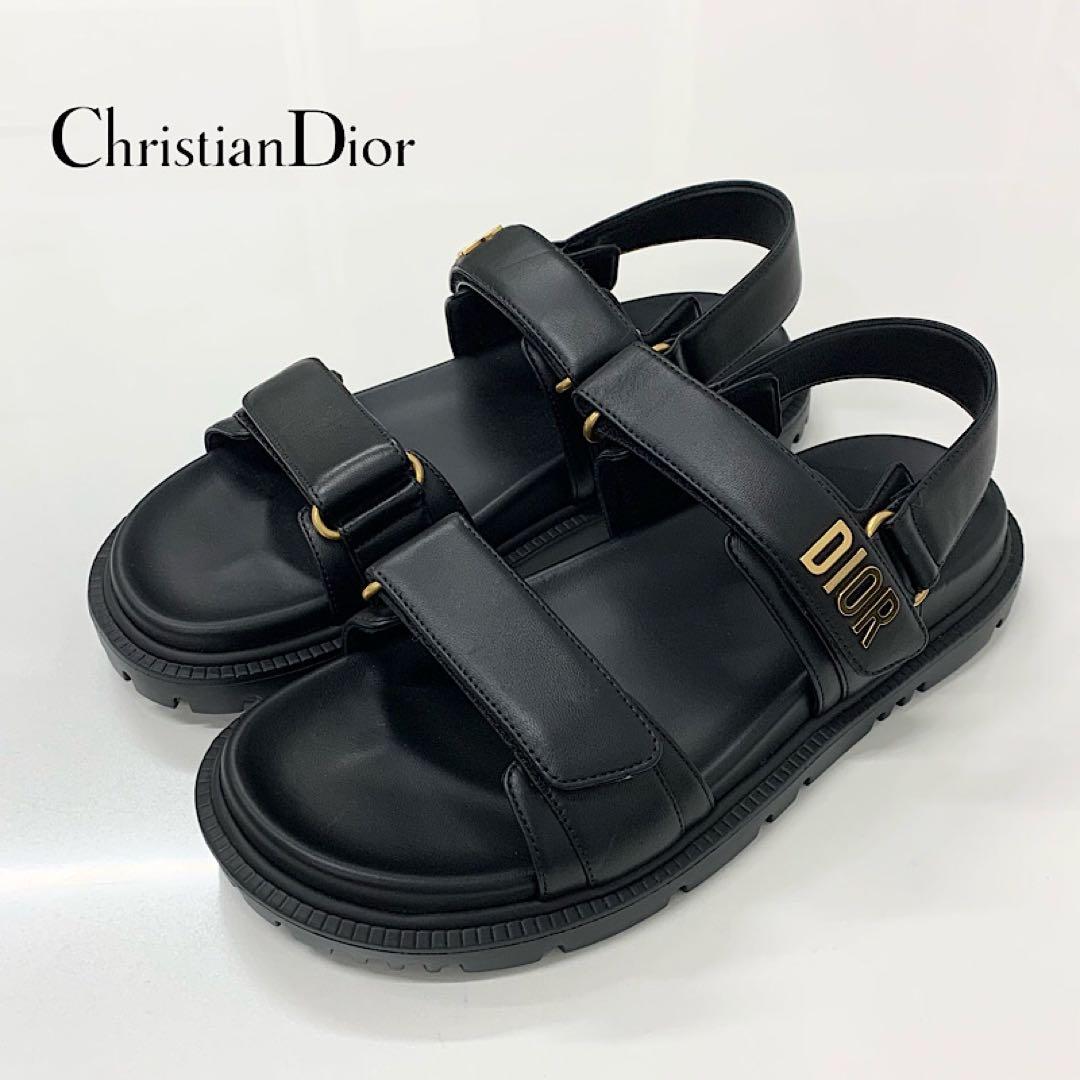 Unused Christian Dioract Leather Logo Sandals Black