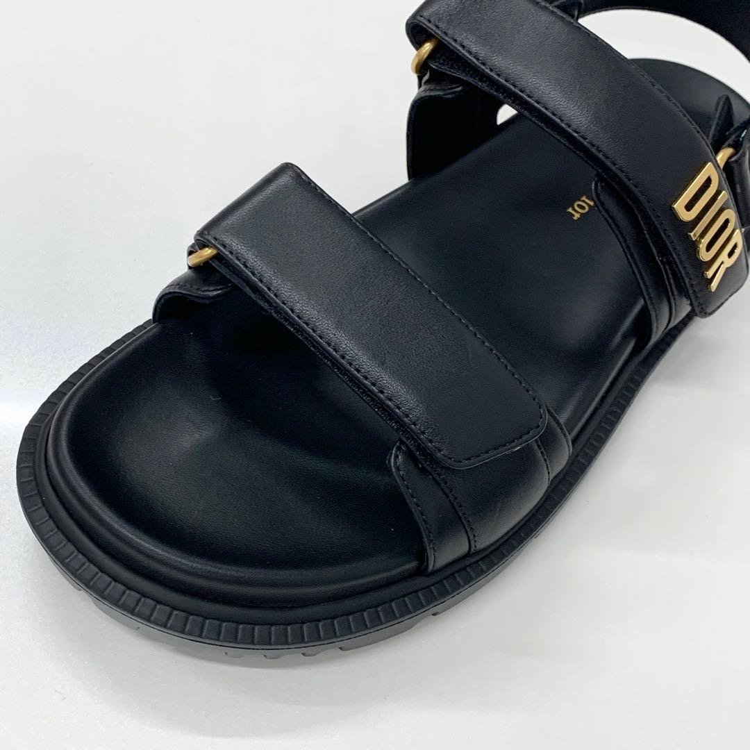 Unused Christian Dioract Leather Logo Sandals Black