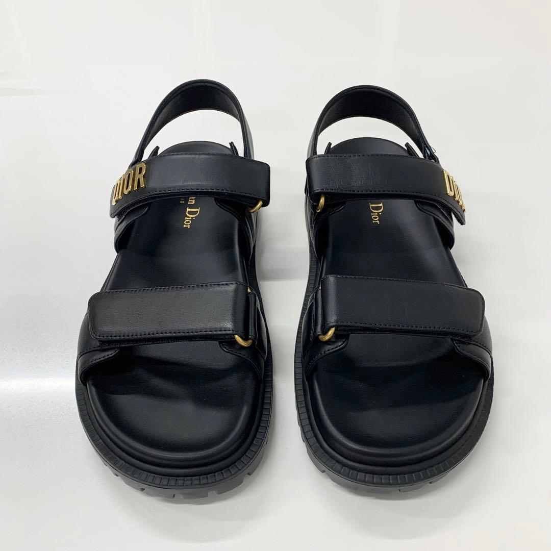 Unused Christian Dioract Leather Logo Sandals Black