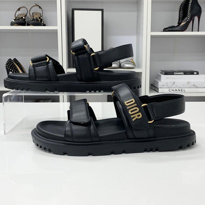 Unused Christian Dioract Leather Logo Sandals Black