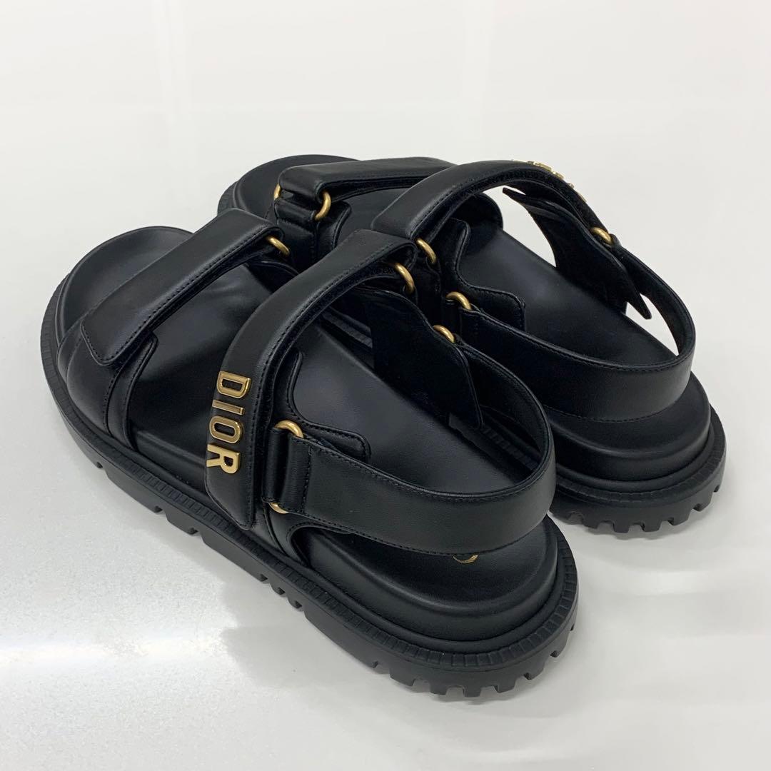 Unused Christian Dioract Leather Logo Sandals Black