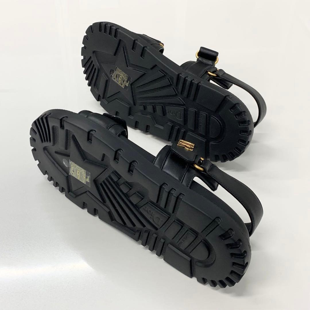 Unused Christian Dioract Leather Logo Sandals Black