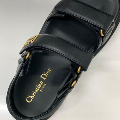 Unused Christian Dioract Leather Logo Sandals Black