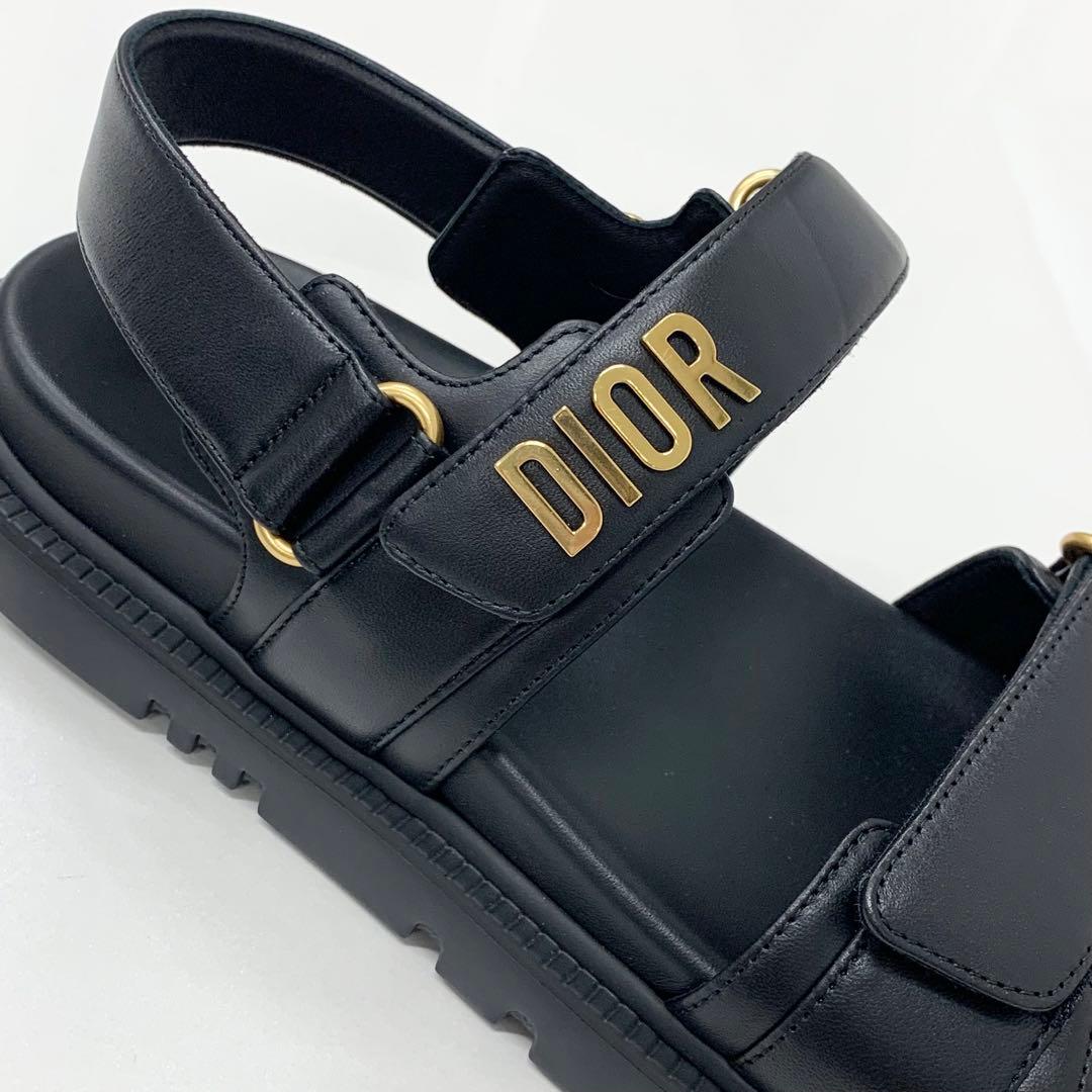 Unused Christian Dioract Leather Logo Sandals Black
