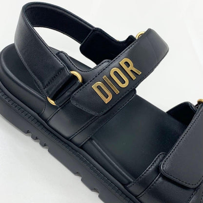 Unused Christian Dioract Leather Logo Sandals Black