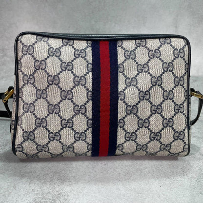 Gucci GG Sherry Line Shoulder Bag Navy Logo Leather — view 3