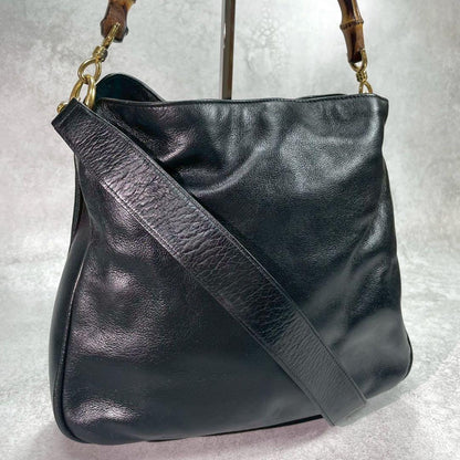Gucci Shoulder Bag 2-Way Bamboo Black Leather