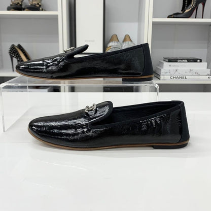 Chanel CC Logo Patent Quilted Opera Shoes Loafers Black — view 3