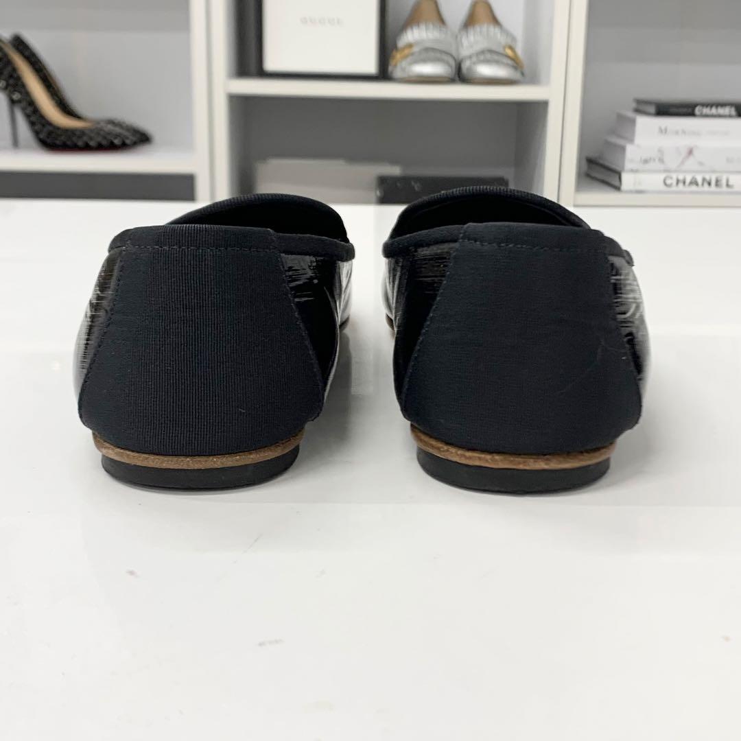 Chanel CC Logo Patent Quilted Opera Shoes Loafers Black — view 5