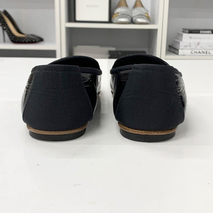Chanel CC Logo Patent Quilted Opera Shoes Loafers Black — view 5