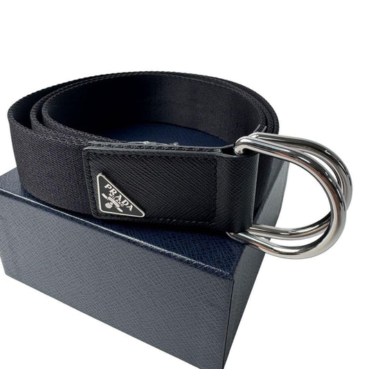 Prada Woven Re-Nylon Triangle Logo Belt