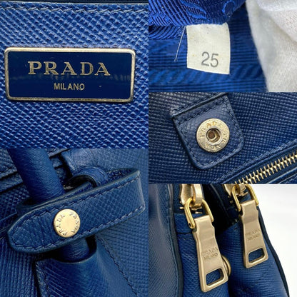 Prada Tote Bag Logo Hardware Saffiano Leather Blue