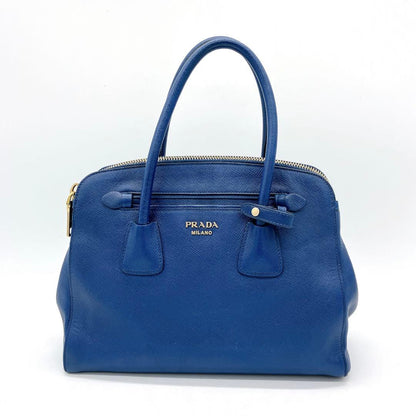 Prada Tote Bag Logo Hardware Saffiano Leather Blue