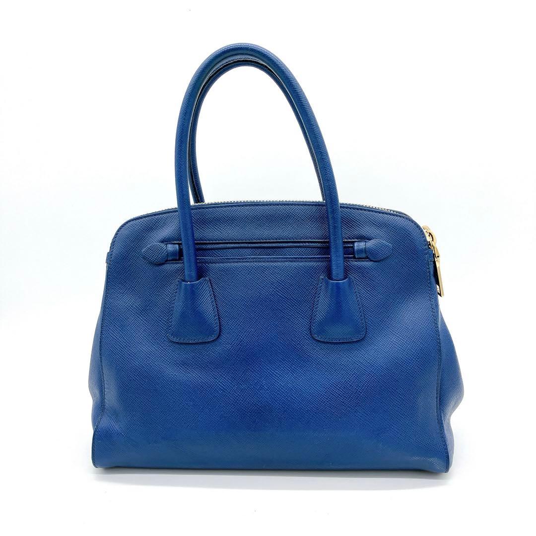 Prada Tote Bag Logo Hardware Saffiano Leather Blue